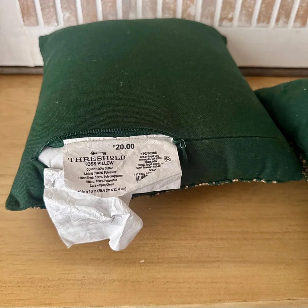 NWT Threshold Mini Square Beaded Throw Pillow Green Set of 2